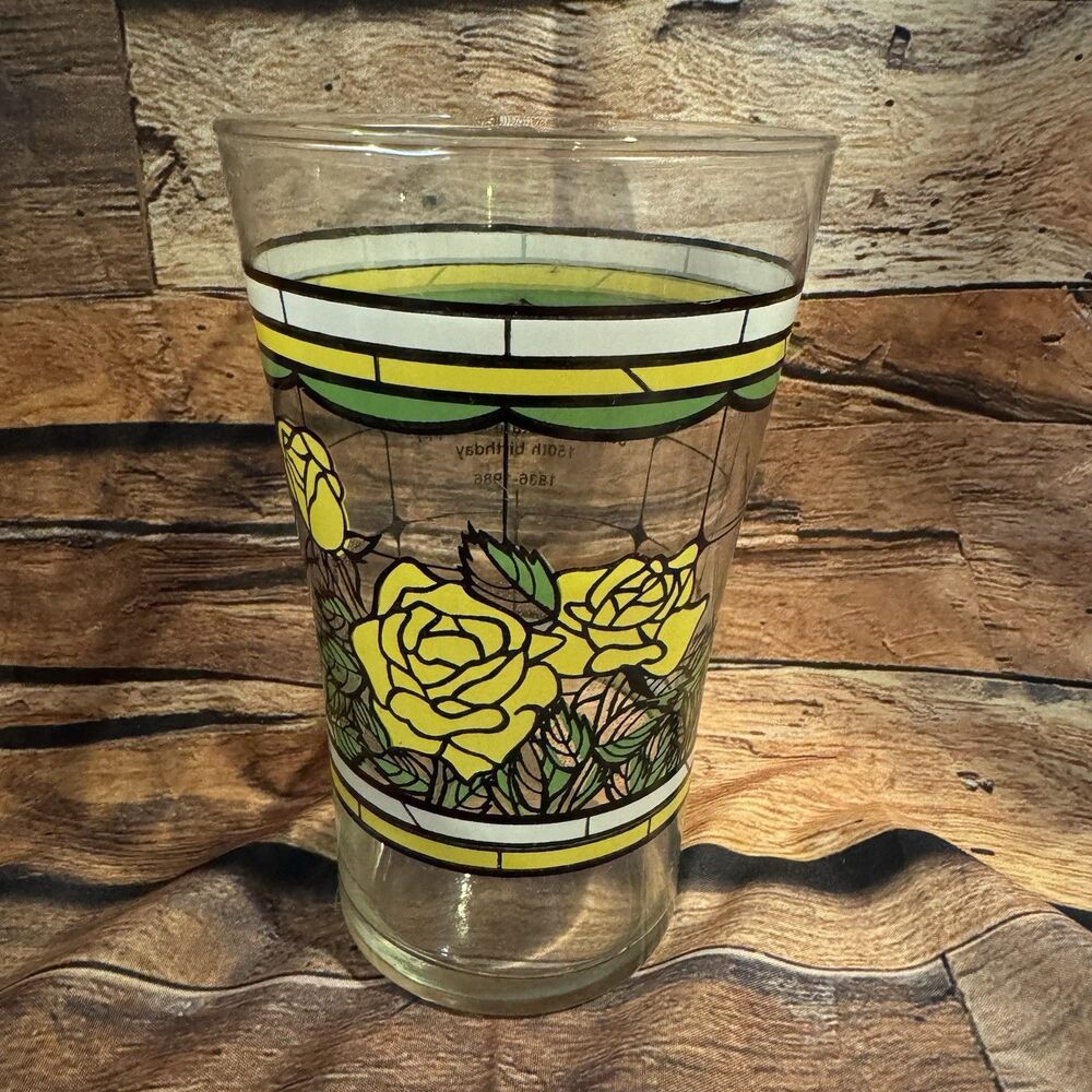 Vtg 1986 Whataburger Texas Yellow Rose Drinking Glass Tumbler 150th Birthday